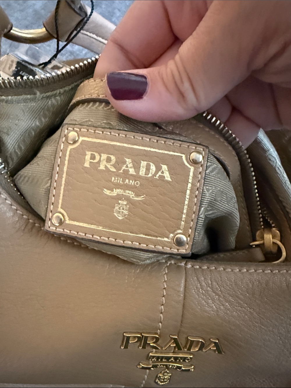 Prada Taupe Leather Shoulder Hobo with Gold Hardware - Picture 6 of 10